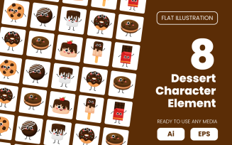 Collection of Dessert Character Element in Flat Illustration