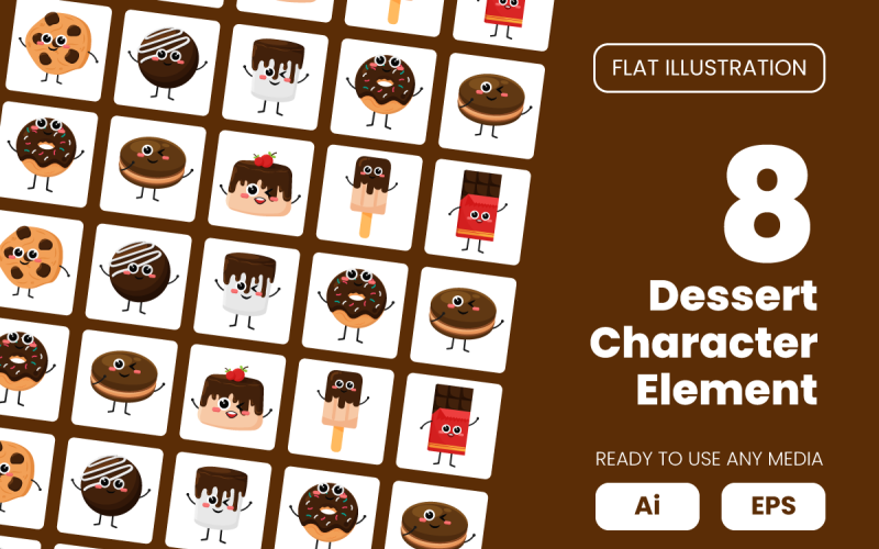 Collection of Dessert Character Element in Flat Illustration Vector Graphic