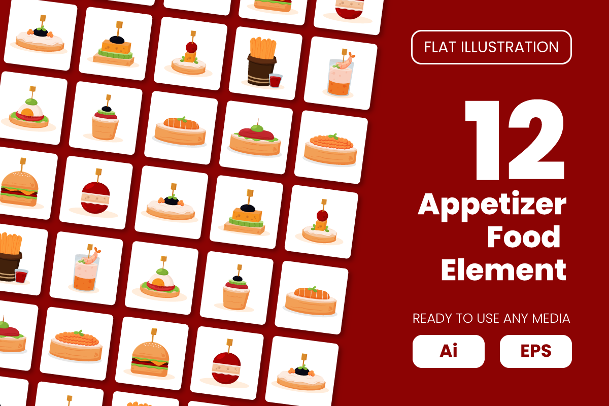 Collection of Appetizer Food Element in Flat Illustration