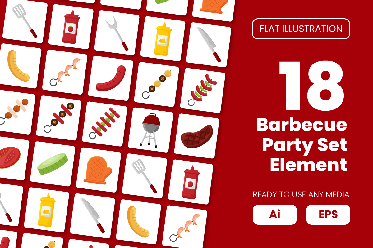 Collection of Barbecue Party Element in Flat Illustration
