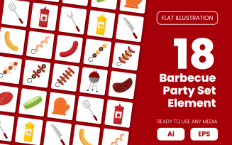Collection of Barbecue Party Element in Flat Illustration