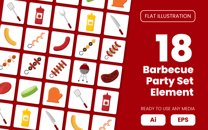 Collection of Barbecue Party Element in Flat Illustration Vector Graphic