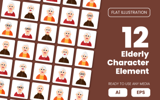 Collection of Elderly Character Element in Flat Illustration