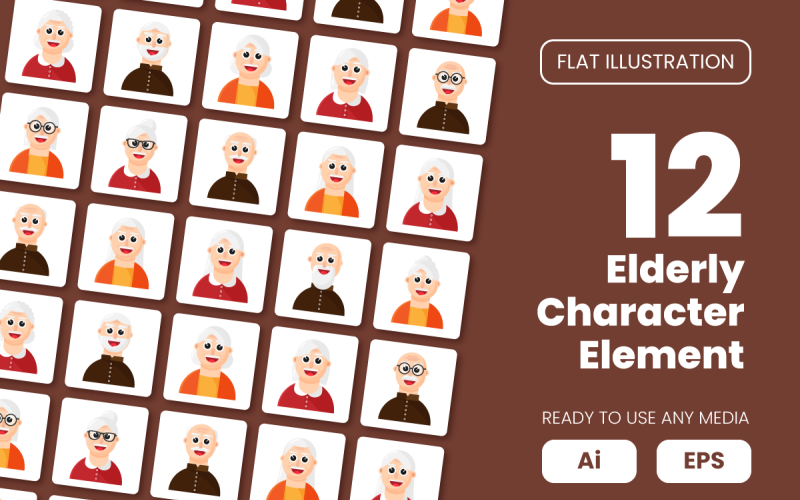 Collection of Elderly Character Element in Flat Illustration Vector Graphic