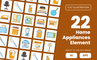 Collection of Home Appliances Element in Flat Illustration