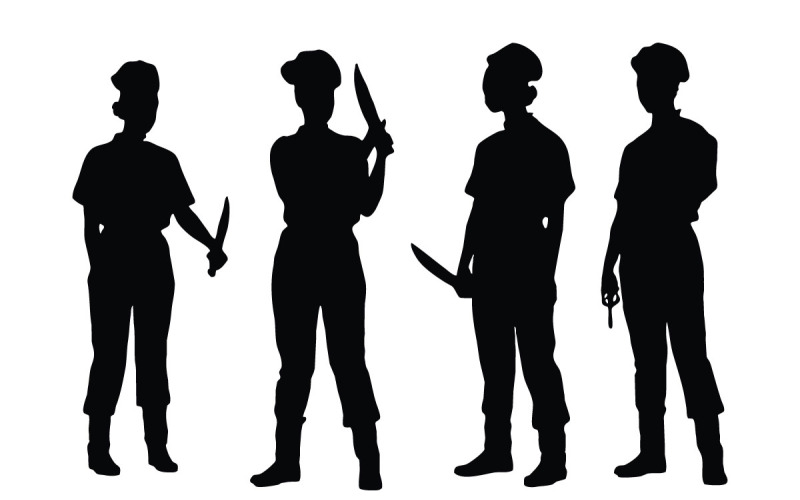 Butcher woman with knives silhouette Illustration