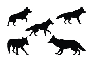 Carnivore coyote walking silhouette set