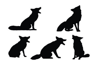 Cute foxes sitting silhouette vector