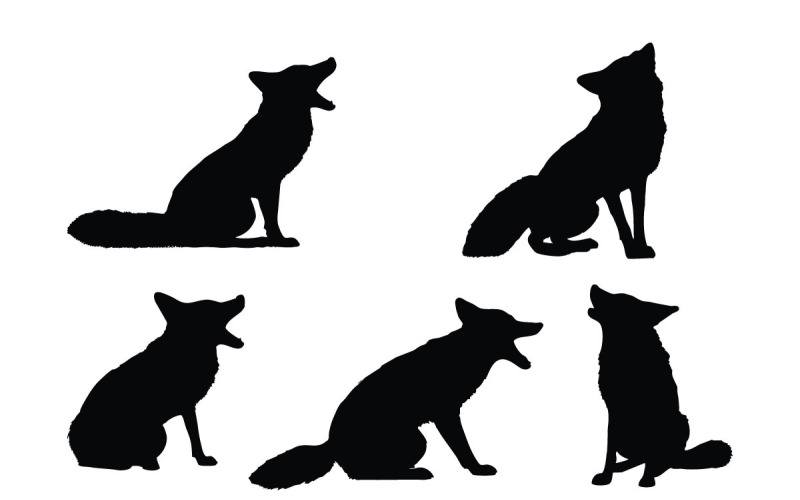 Cute foxes sitting silhouette vector Illustration