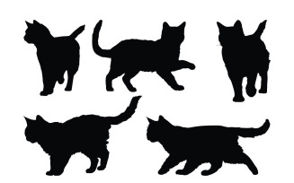 Domestic cats walking silhouette vector