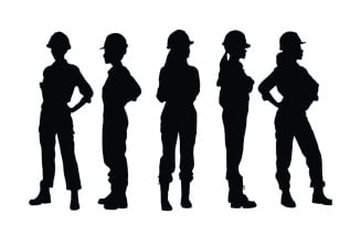 Female engineer and workers silhouette