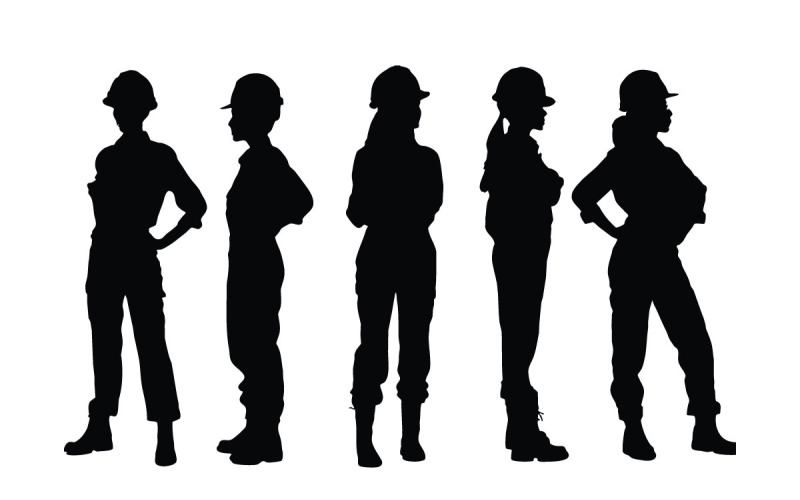 Female engineer and workers silhouette Illustration