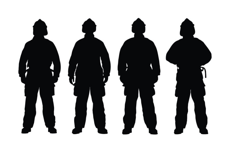 Fireman wearing uniform silhouette set Illustration