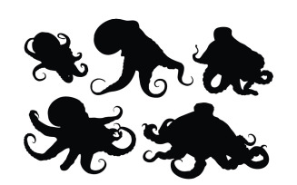 Octopus with tentacles silhouette bundle