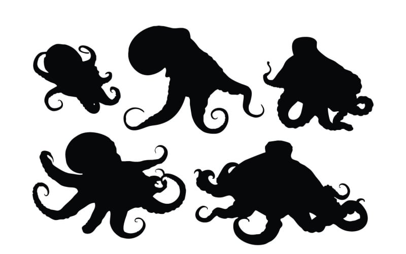 Octopus with tentacles silhouette bundle Illustration