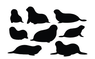 Baby seals laying silhouette set vector