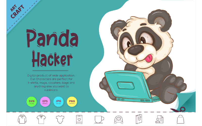 Cartoon Panda Hacker. Clipart. Vector Graphic