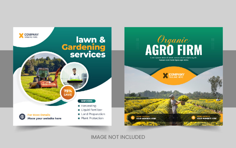 Creative organic agriculture farming services social media post or lawn care banner design template Corporate Identity