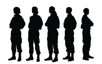 Girl soldiers and infantry silhouette