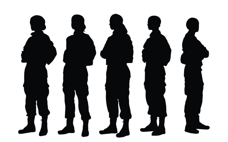 Girl soldiers and infantry silhouette Illustration