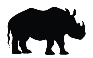 Rhino with big horn standing silhouette