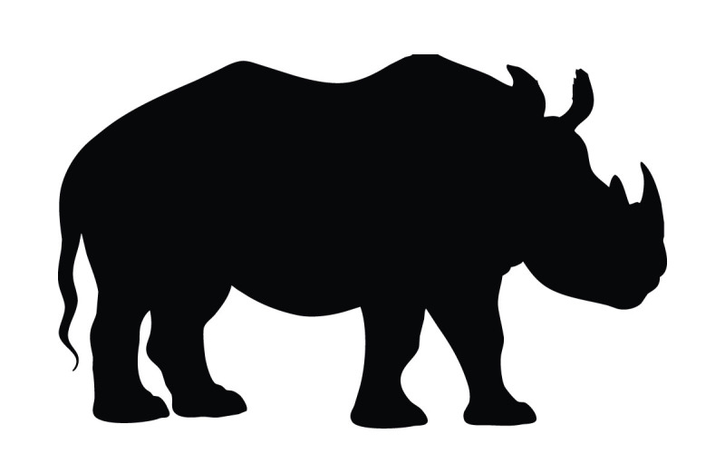Rhino with big horn standing silhouette Illustration