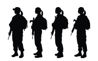 Silhouette of woman soldiers vector