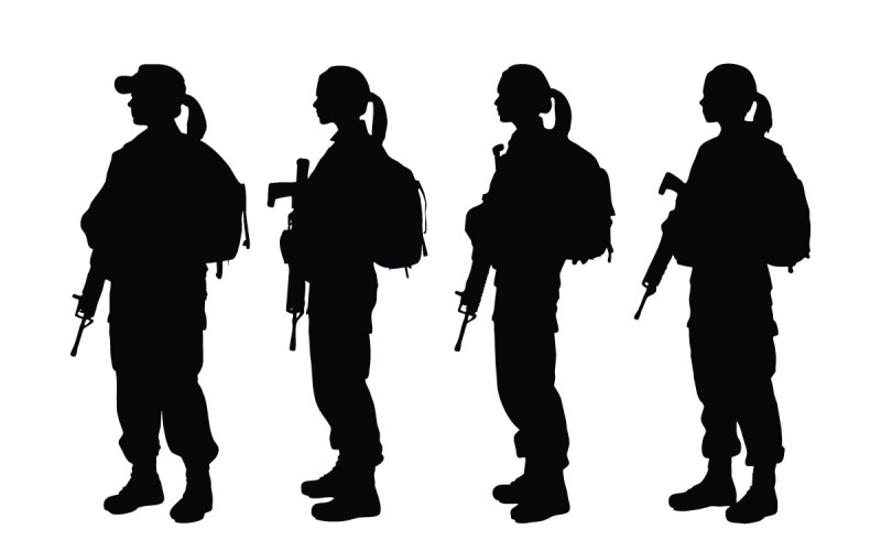 Silhouette of woman soldiers vector Illustration