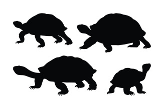 Tortoise walking silhouette set vector