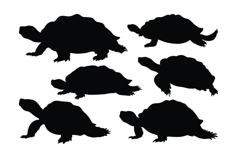 Turtle crawling silhouette set vector Illustration