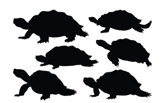 Turtle crawling silhouette set vector