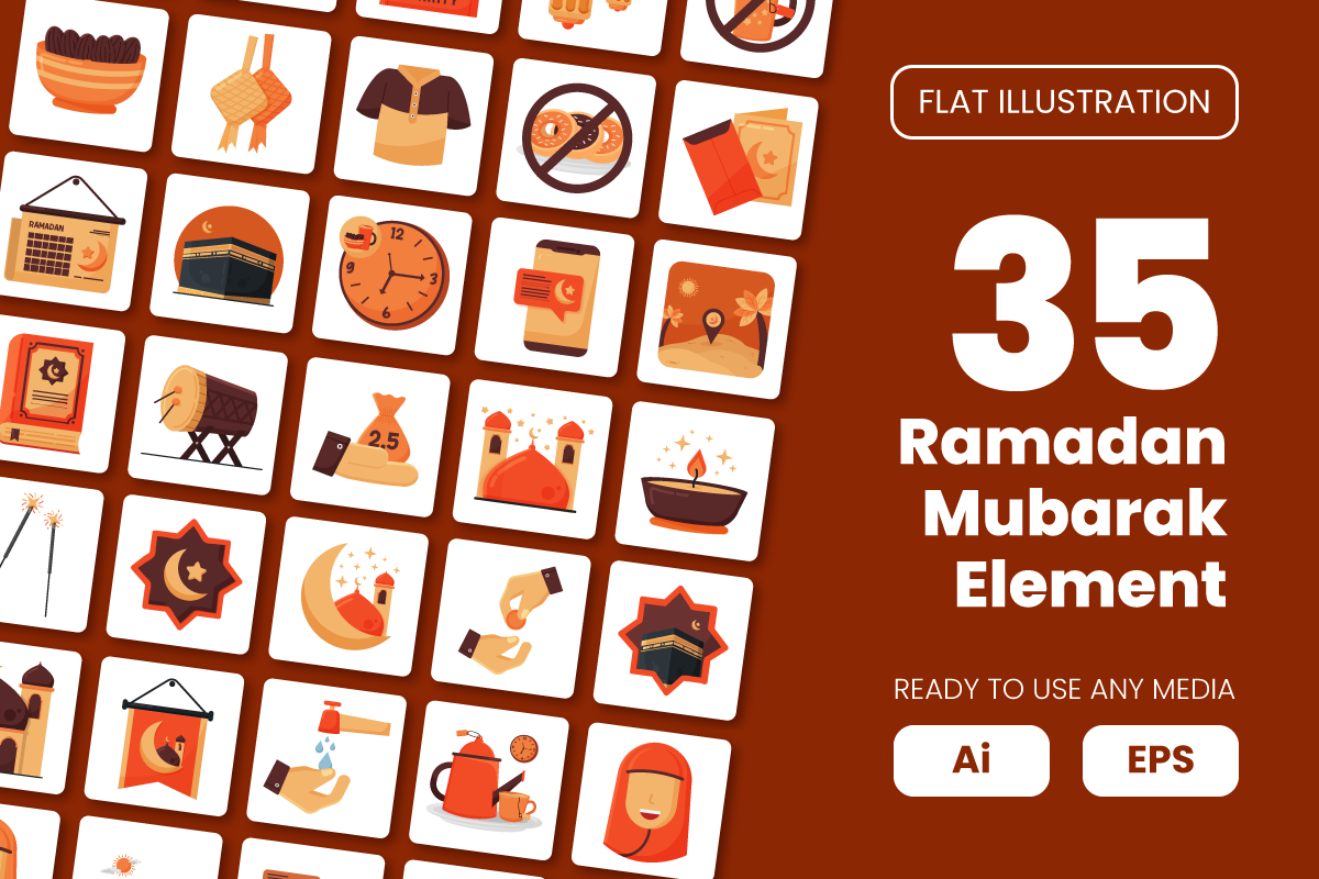 Collection of Ramadan Mubarak Element in Flat Illustration