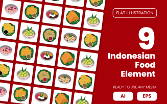 Collection of Indonesian Food Element in Flat Illustration