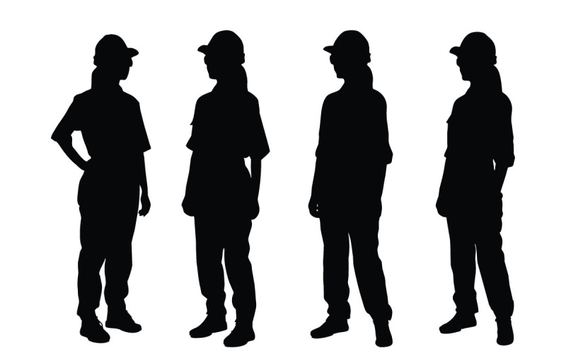 Engineer girl standing silhouette vector Illustration