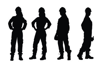 Female mason and worker silhouette set