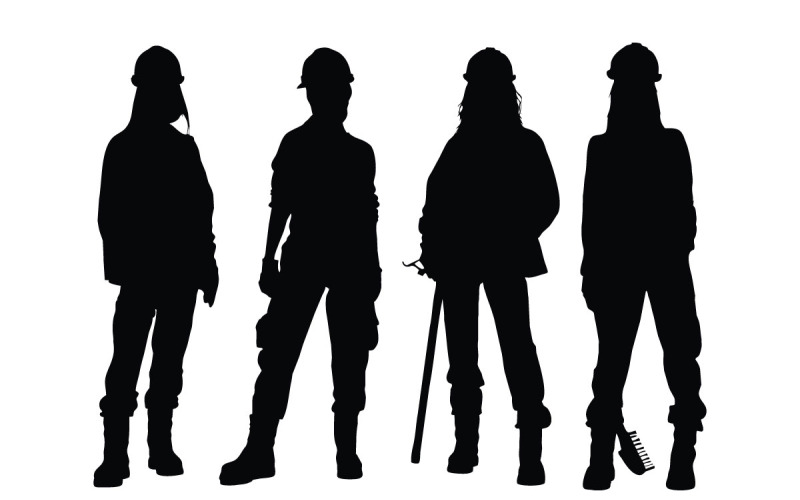 Girl construction worker silhouette set vector Illustration