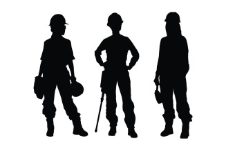 Girl construction worker silhouette set