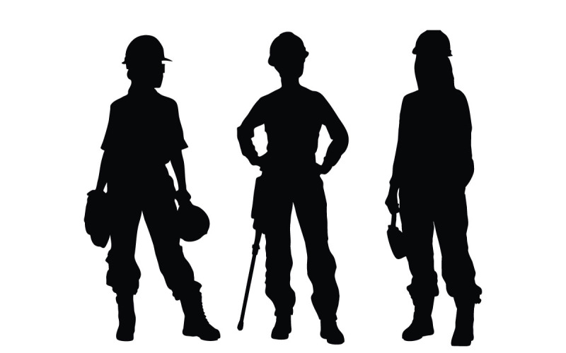 Girl construction worker silhouette set Illustration