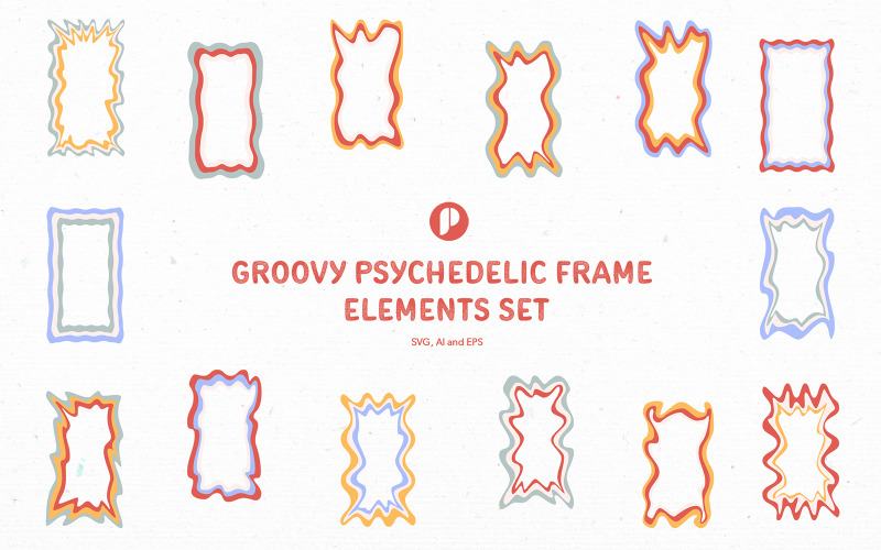 Groovy Psychedelic Frame Elements Set Illustration