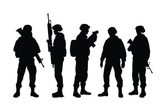 Male soldiers with weapon silhouette set