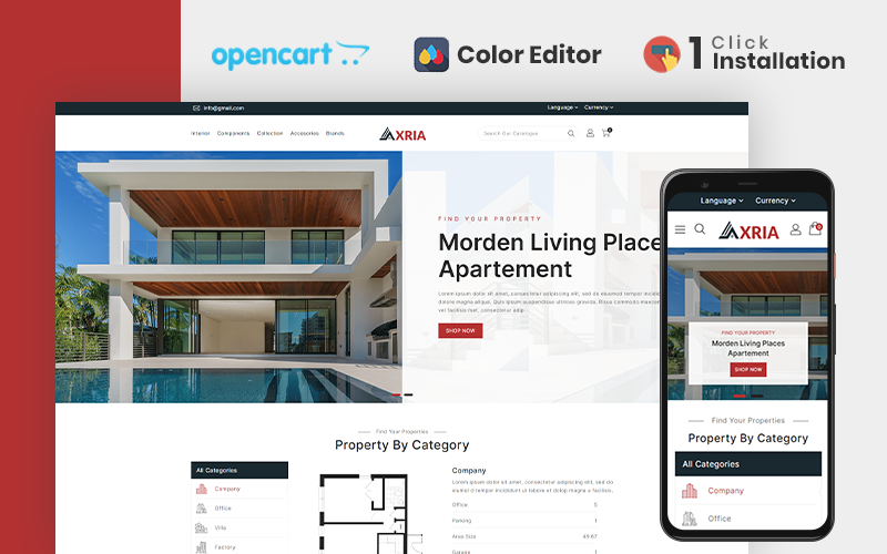 Axria - Real Estate Agency Opencart Theme OpenCart Template