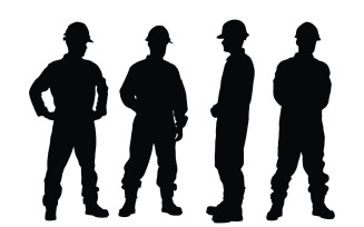 Bricklayer and mason silhouette set vector