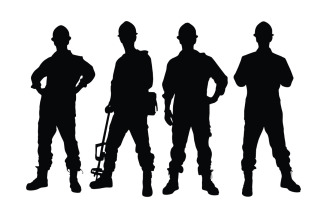 Bricklayer and worker man silhouette set