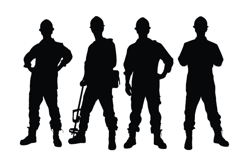 Bricklayer and worker man silhouette set Illustration
