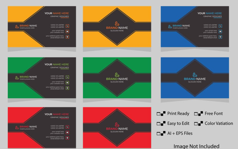 4 Colors Versions Business Card Design Corporate Identity