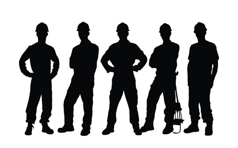 Male bricklayer and mason silhouette Illustration