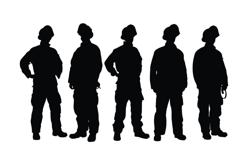 Firefighter standing silhouette vector Illustration