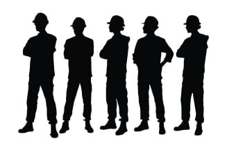Male engineer and worker silhouette set