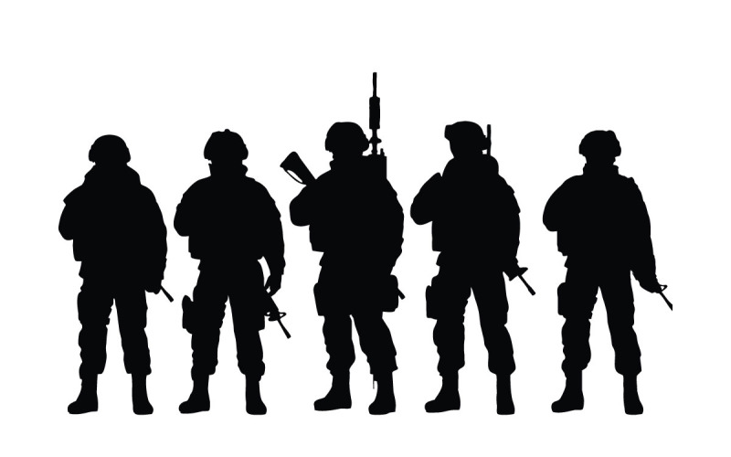 Soldier standing silhouette collection Illustration