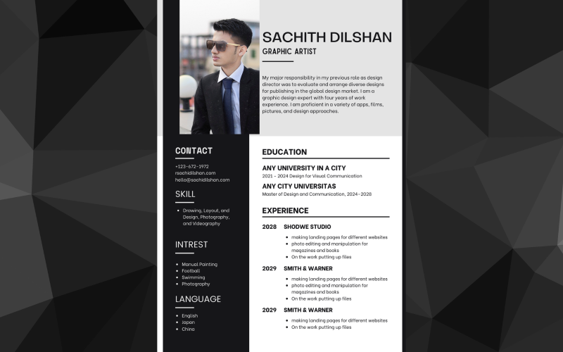 Black and White Personal Resume Resume Template